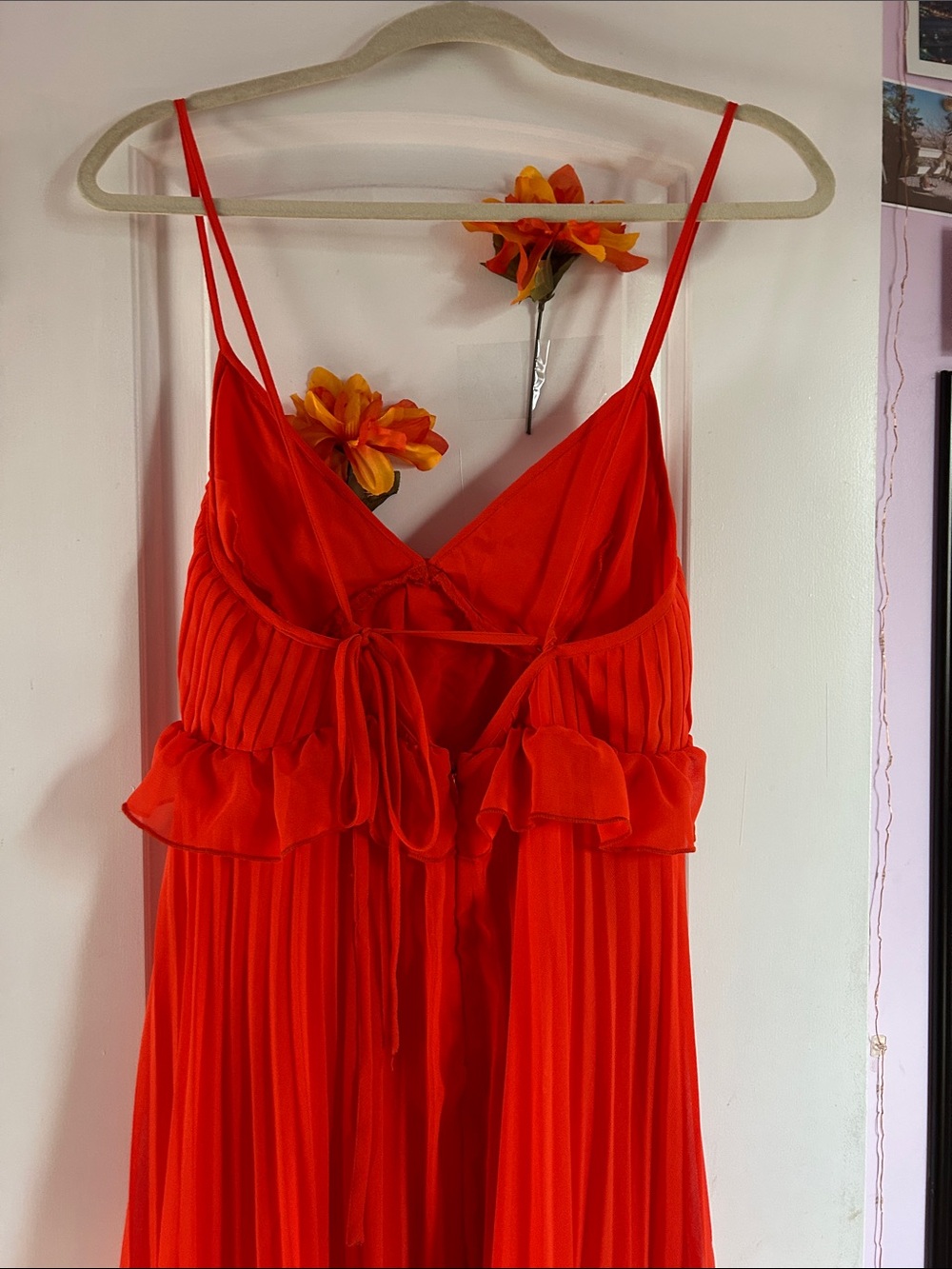ASOS Design Orange Pleated Ruffle Dress - Picture 3 of 4